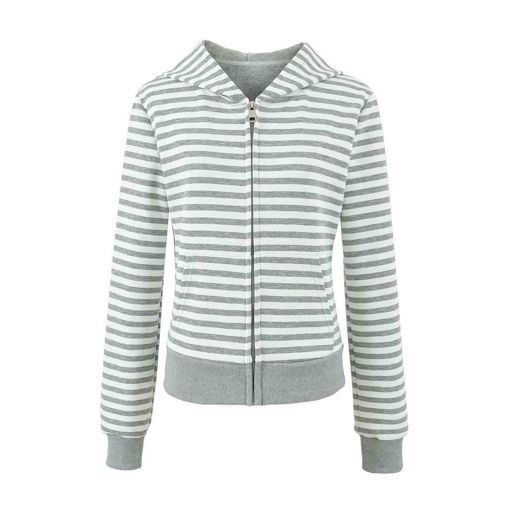 Women's Gray Striped Sweatshirt and Wide Leg Sweatpants Casual Loose Two-Piece Set