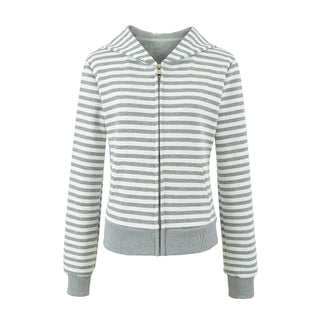 Women's Gray Striped Sweatshirt and Wide Leg Sweatpants Casual Loose Two-Piece Set