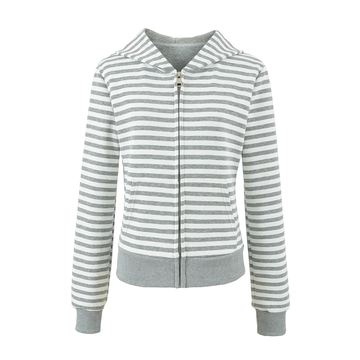 Women's Gray Striped Sweatshirt and Wide Leg Sweatpants Casual Loose Two-Piece Set