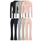 Casual Slim Fit Hooded Long Sleeve Faux Two-Piece Sweatshirt Top with Trendy Pants Set