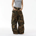 Vintage Street Washed Pocket Knife Camouflage Cargo Pants Men's INS Fashion Wide Leg Jeans Long Pants