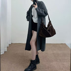 Loose solid color medium length sweater