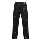 Men's High-End Fashion Denim Jeans Elastic Waist Casual Pants