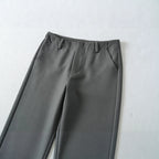 Women's Gray Black High Rise Straight Leg Suit Pants Casual Office Slimming Drapey Trousers