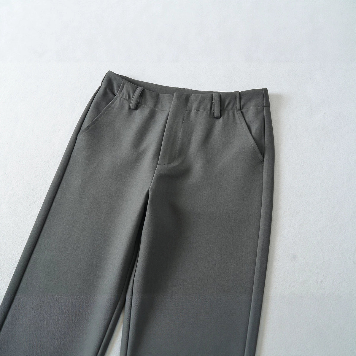 Women's Gray Black High Rise Straight Leg Suit Pants Casual Office Slimming Drapey Trousers